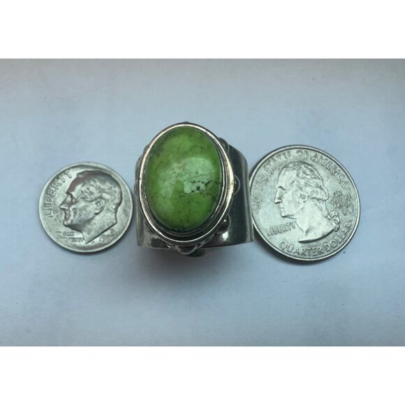 Vintage Sterling Silver 925 Green Turquoise Wide Band Ring Size 6, 15.9g - Picture 7 of 10